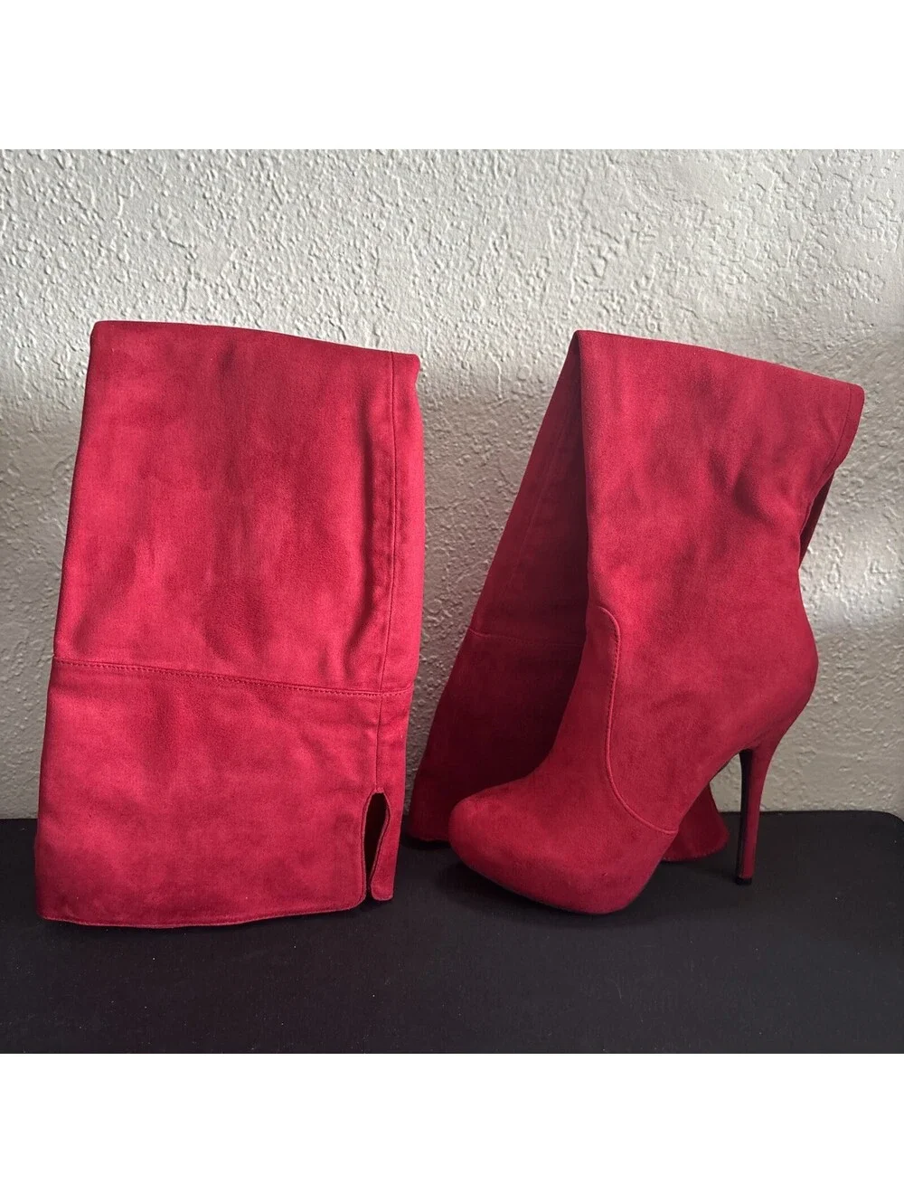 Wild Diva Lounge Red Faux Suede Thigh High Boots High Heels Stiletto Size 6.5